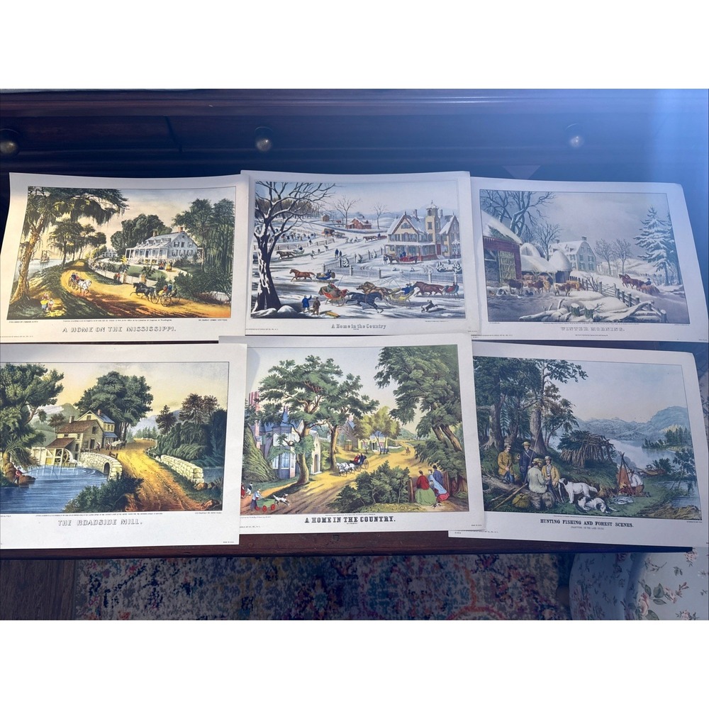Lot of 5 Vintage CURRIER & IVES LITHOGRAPH Prints NY PRINT USA 12"X9"
